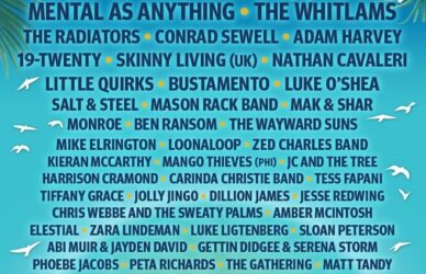 Airlie Beach Festival of Music 2026 poster with headline acts, vibrant design, and festival dates in Queensland, Australia.