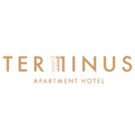 Elegant Terminus Apartment Hotel logo in gold and white on a sleek black background